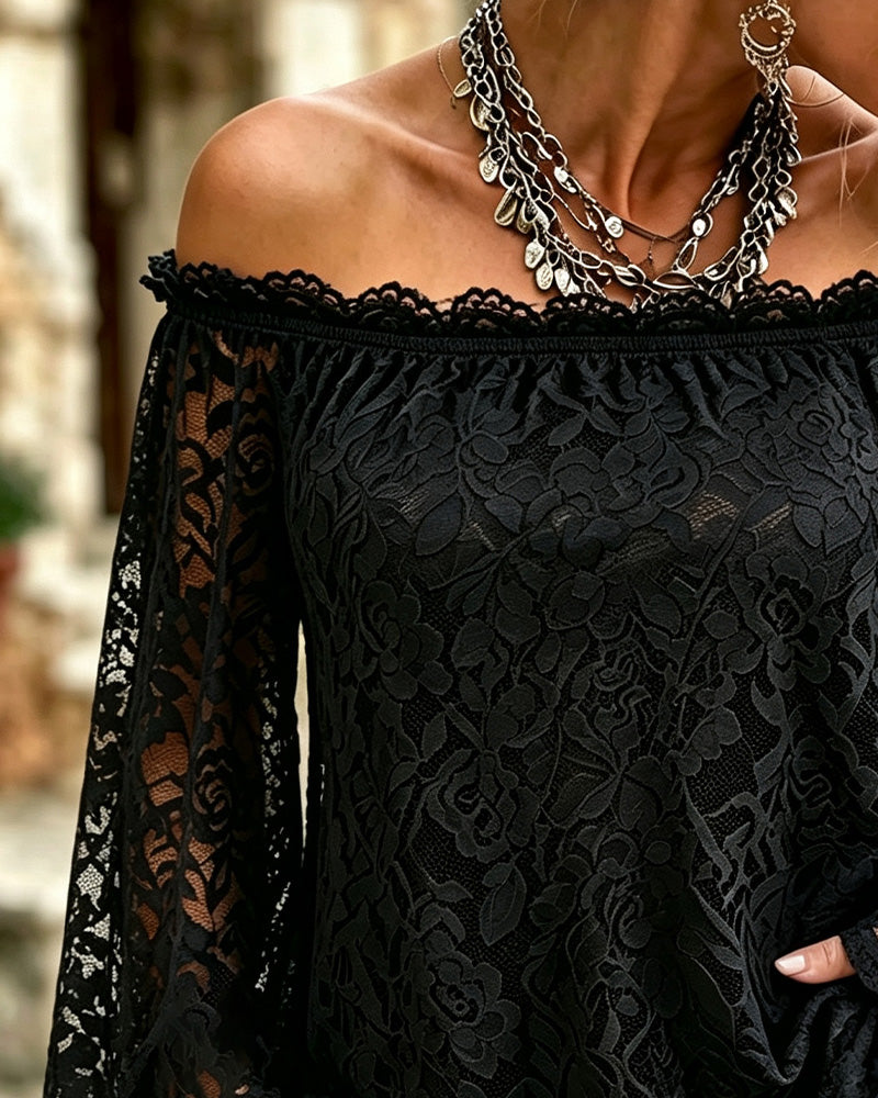 Ingrid | Løs off-shoulder top med blonde og patchwork