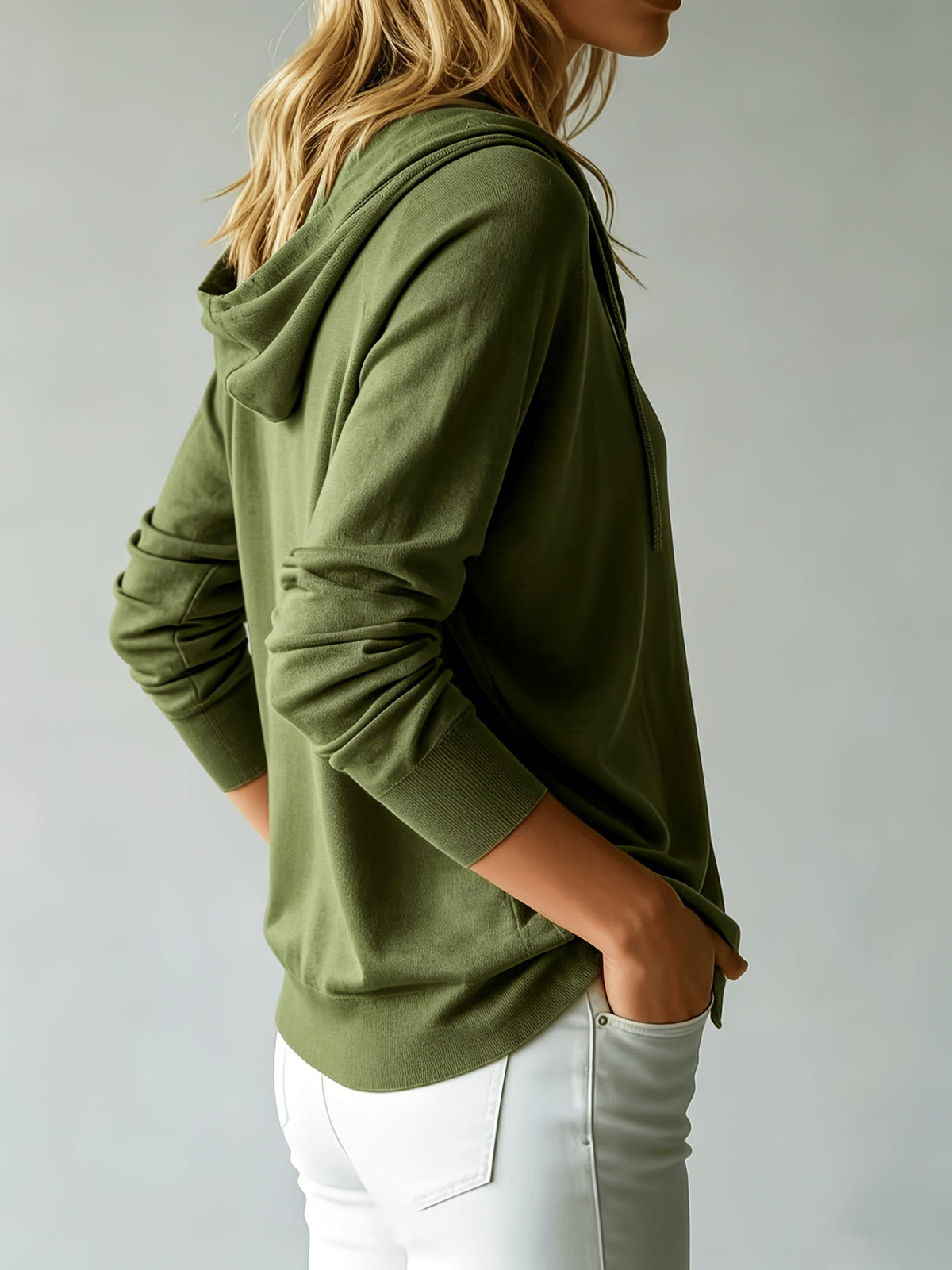 Signe | Militærgrøn cardigan med hætte og knapper