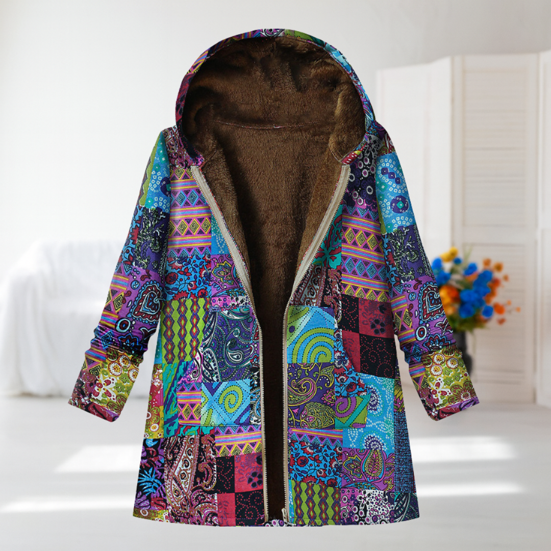Aurore | Elegant overgangsfrakke med farvespil i blå og multicolor