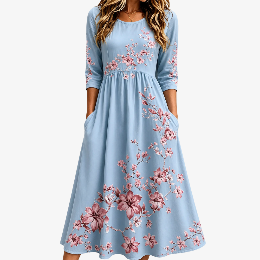 Liva | Weekend-midikjole med blomsterdetaljer