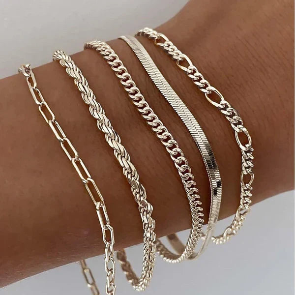 Armbåndssæt i 5 dele i guld