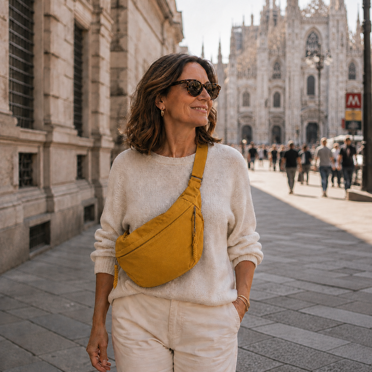 Solene | Okkergul crossbody-taske med justerbar rem