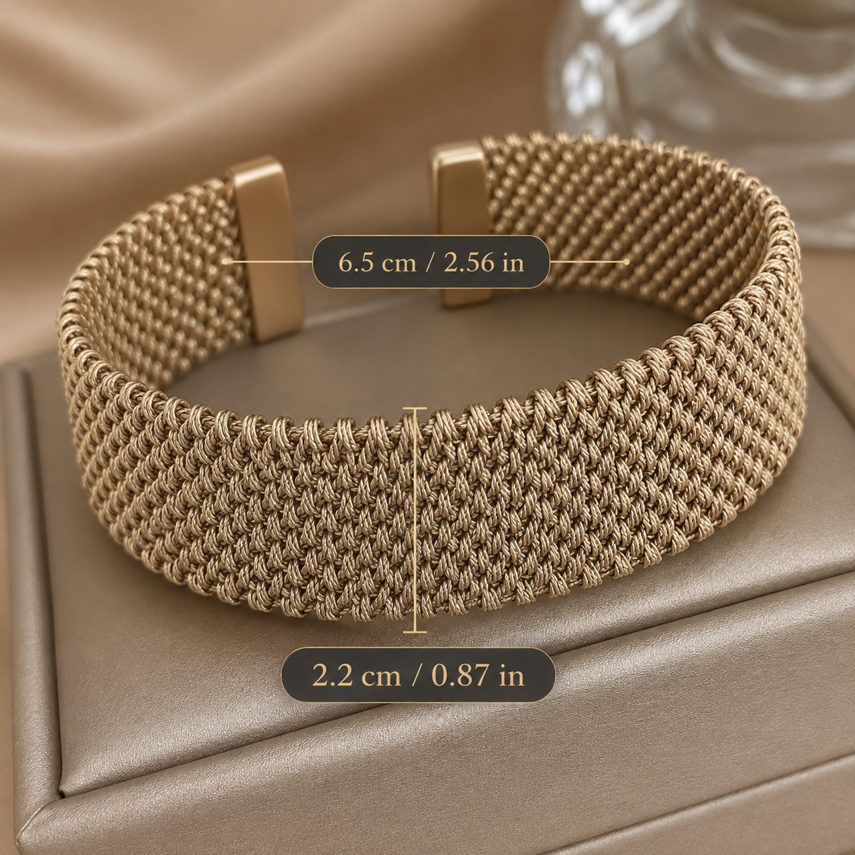 Brystkræft-bevidsthed | Klassisk åbent armbånd i flettet vintage-mesh