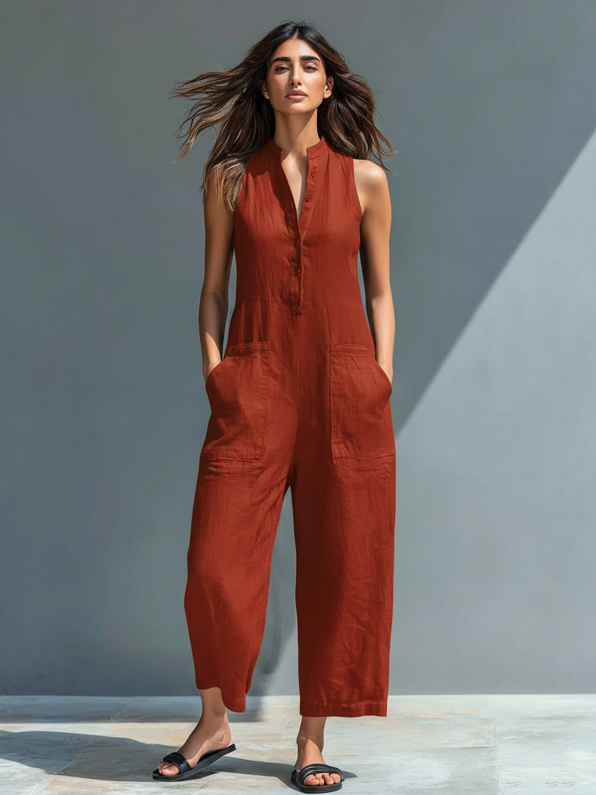 Mia | Ærmeløs jumpsuit med knaplukning