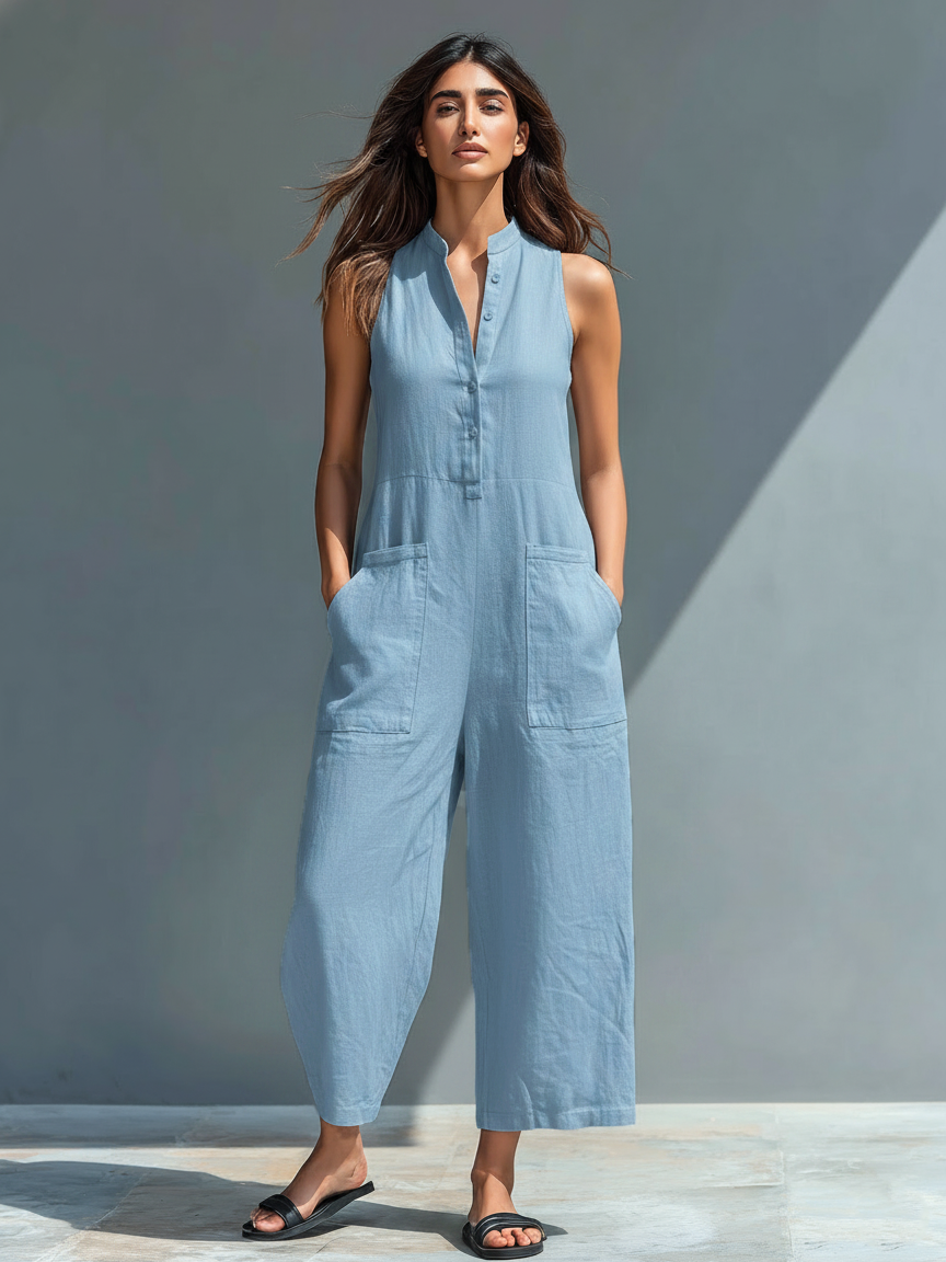 Mia | Ærmeløs jumpsuit med knaplukning