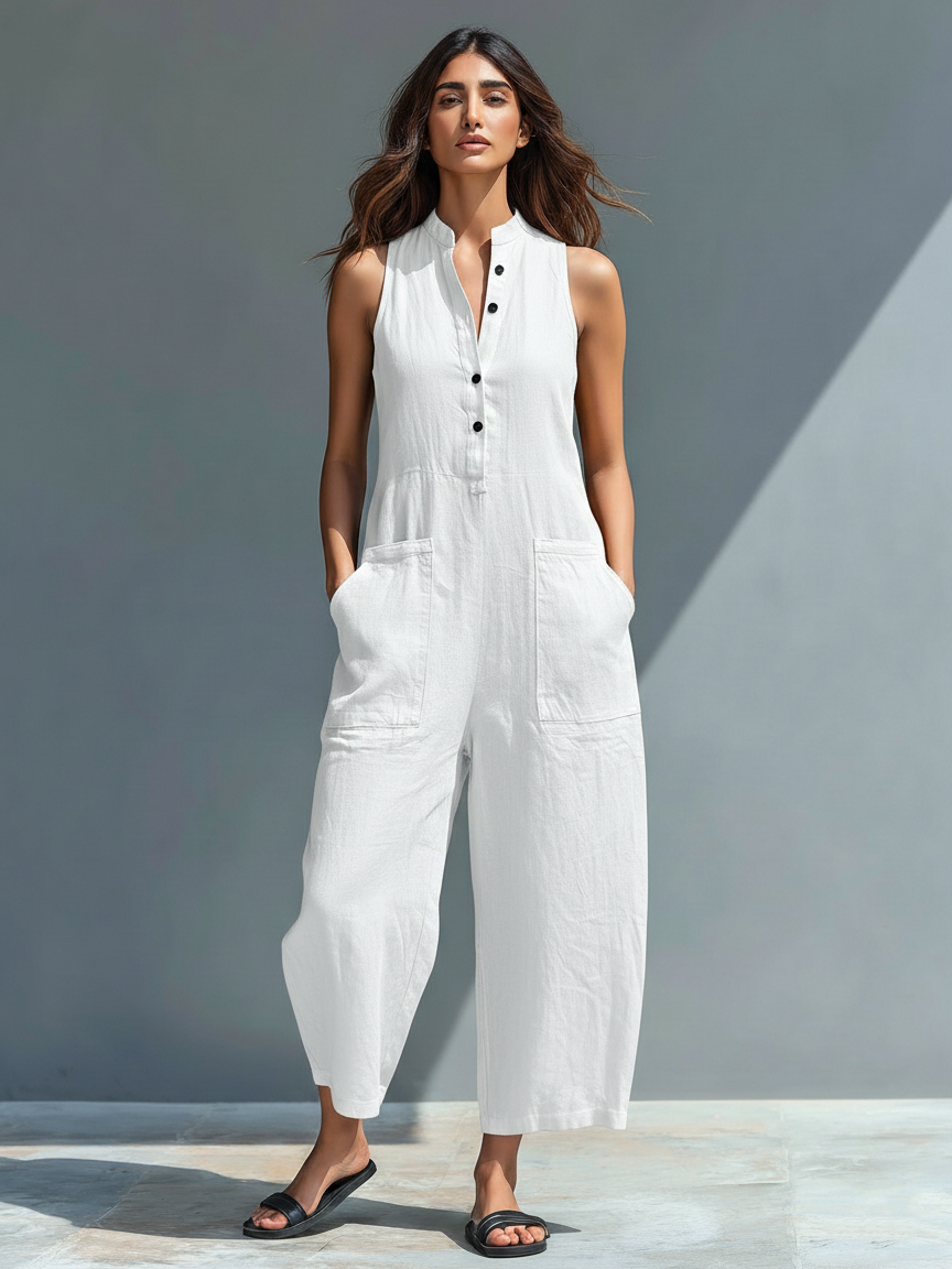 Mia | Ærmeløs jumpsuit med knaplukning
