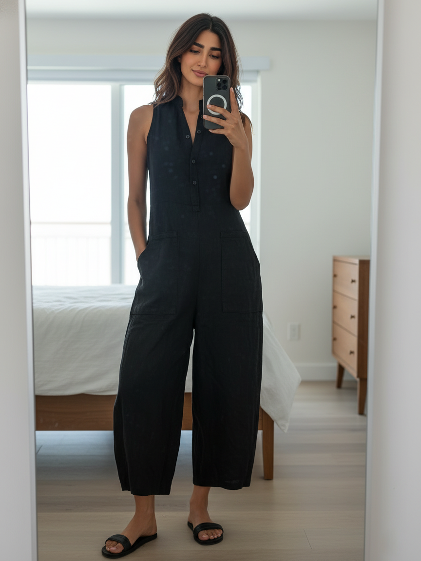 Mia | Ærmeløs jumpsuit med knaplukning