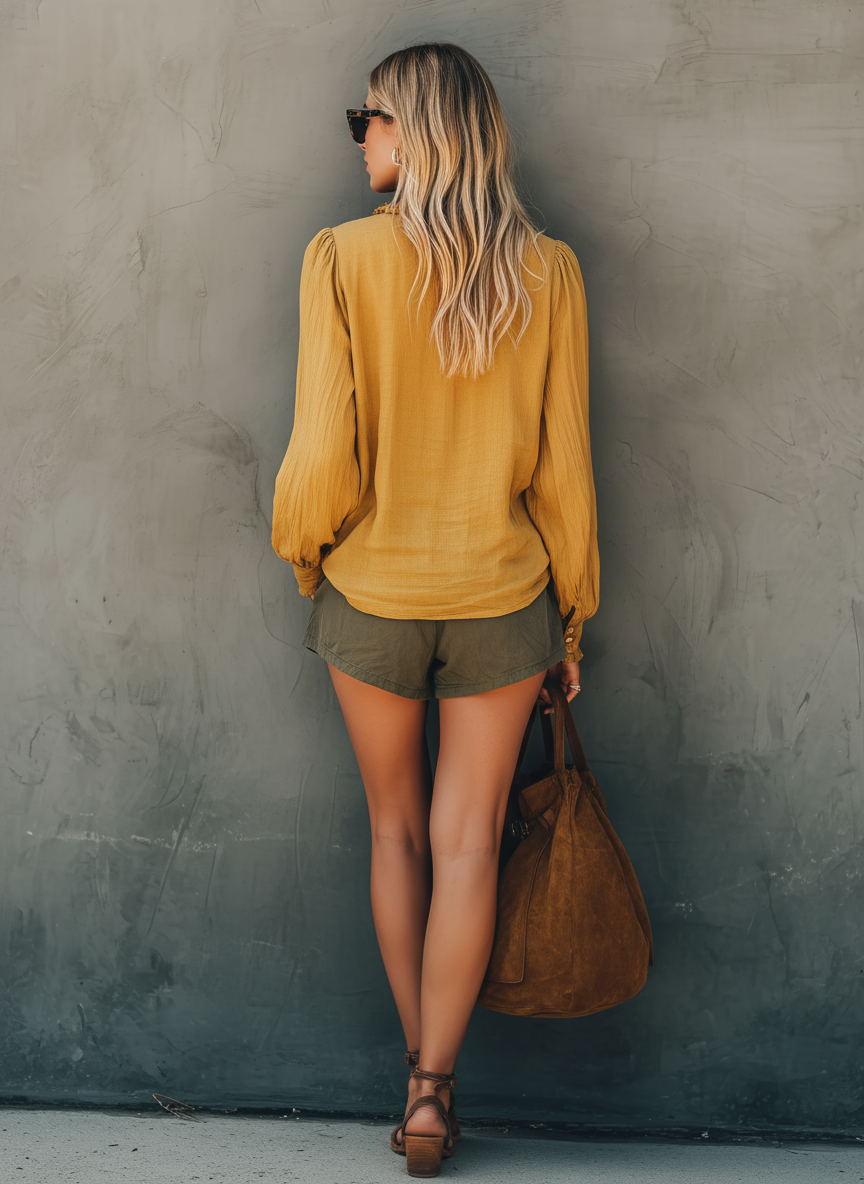 Kirstine | Afslappet linnedlook top- og shortssæt