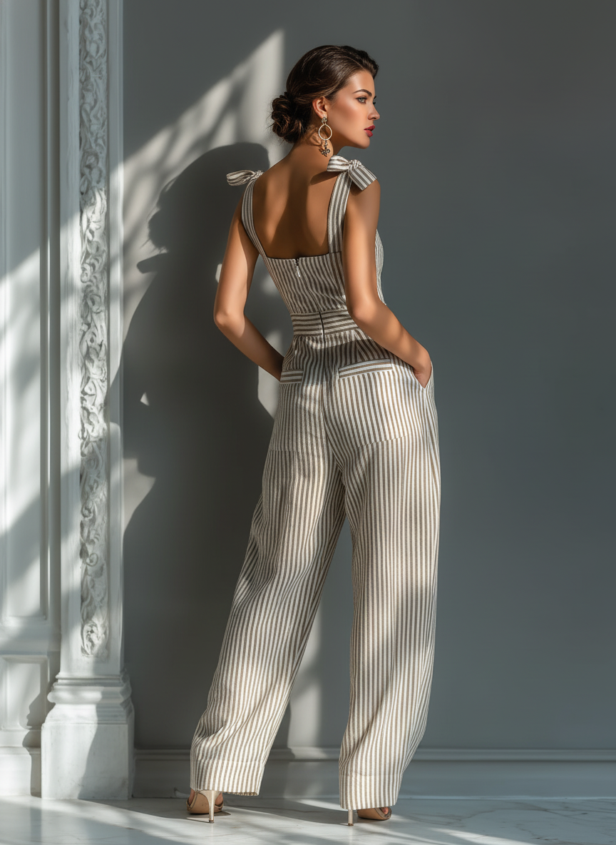 Naja | Stribet jumpsuit i hørblanding