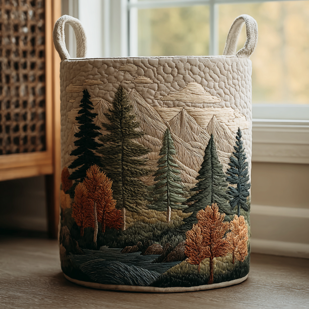 Noemi | Quiltet vasketøjskurv med naturmotiv