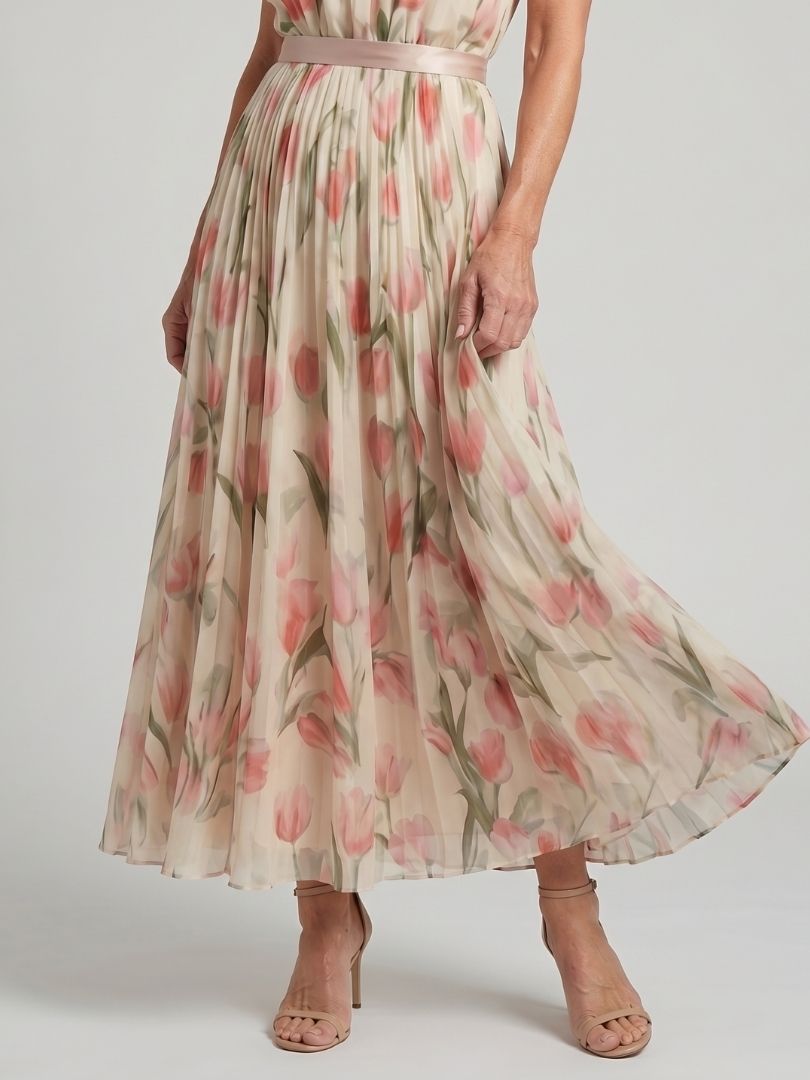 Aurelle | Midikjole med floral halsudskæring