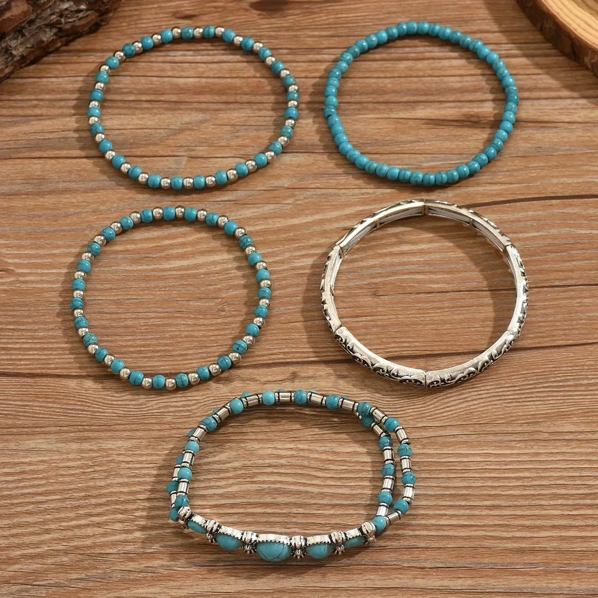 Boho-armbåndssæt med turkise perler