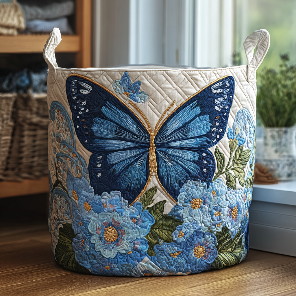Serena | Quiltet vasketøjskurv med sommerfuglemotiv