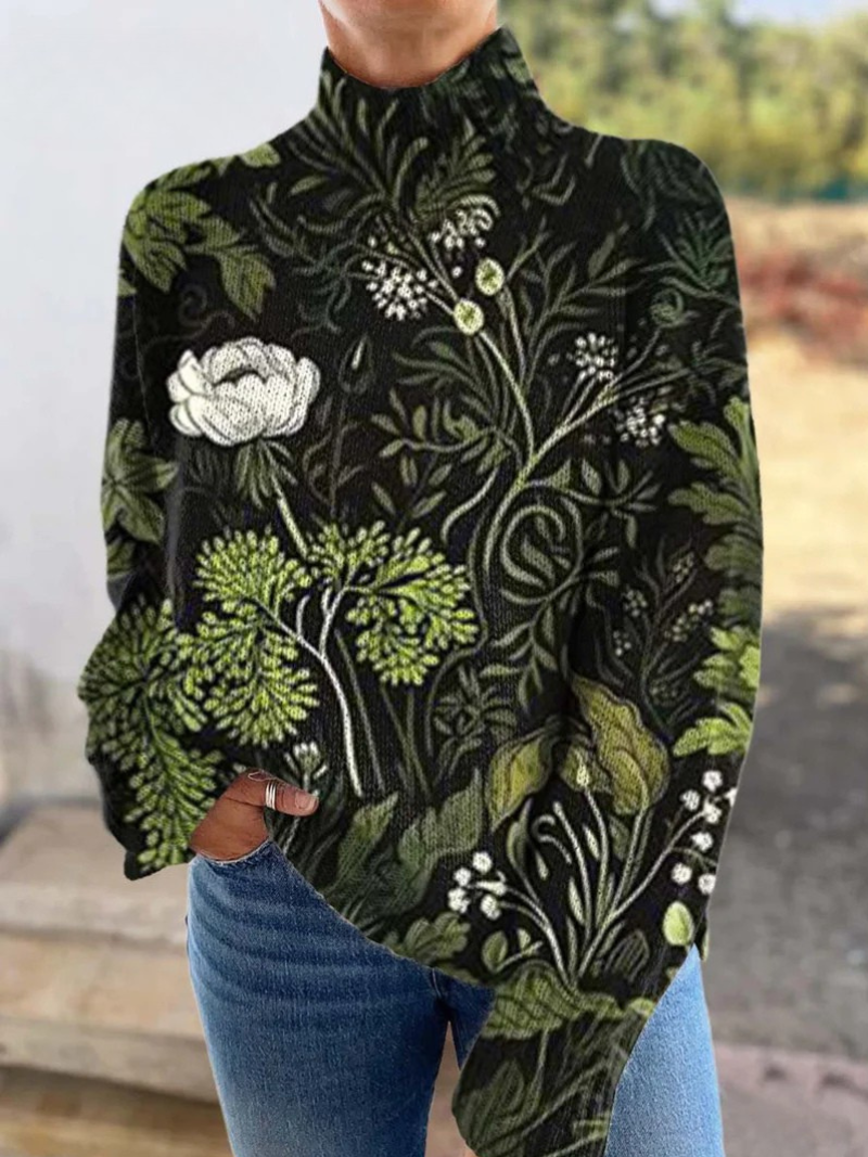 Laura | Varm rollkravebluse med blomsterprint