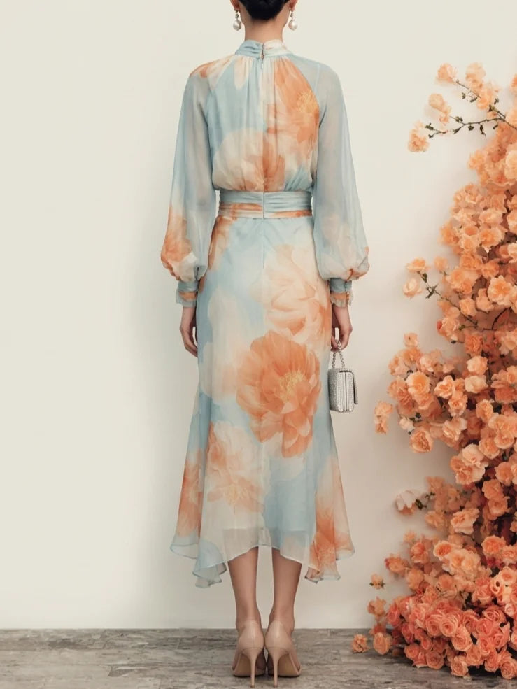 Grethe | Sæt med top og nederdel med blomsterprint med langærmet