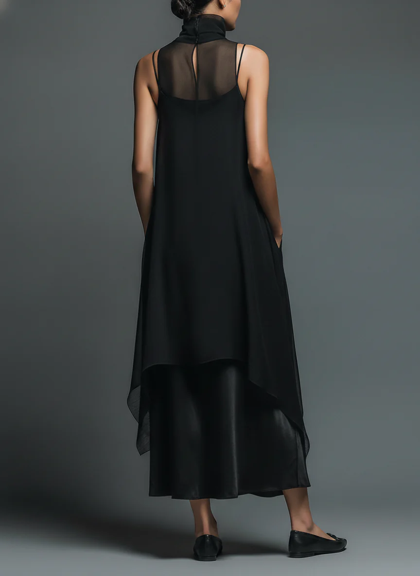 Freja | Sort mini-kjole med chiffon