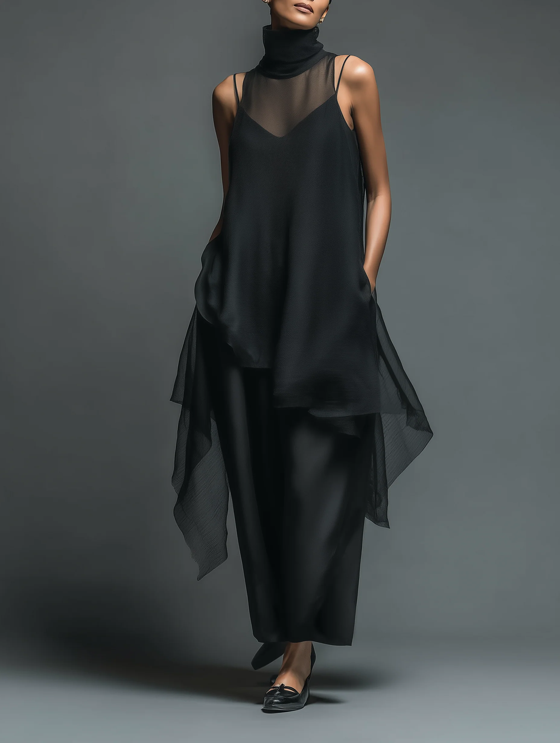 Freja | Sort mini-kjole med chiffon
