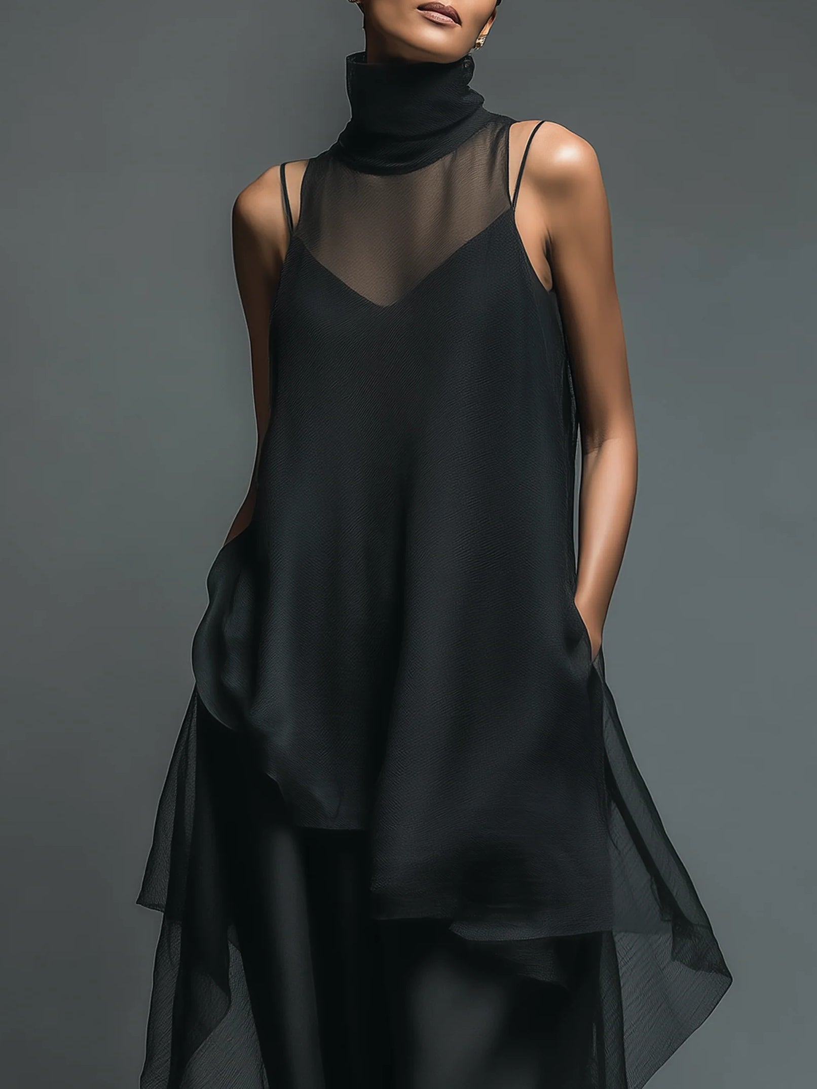 Freja | Sort mini-kjole med chiffon