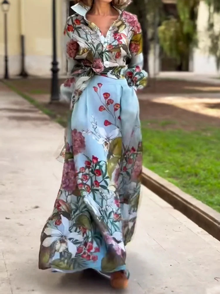 Nicoline | Sæt med top og nederdel med blomsterprint