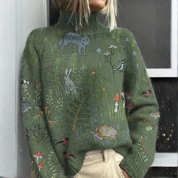 Freja | Varm rollkravebluse med blomsterprint med blød komfort