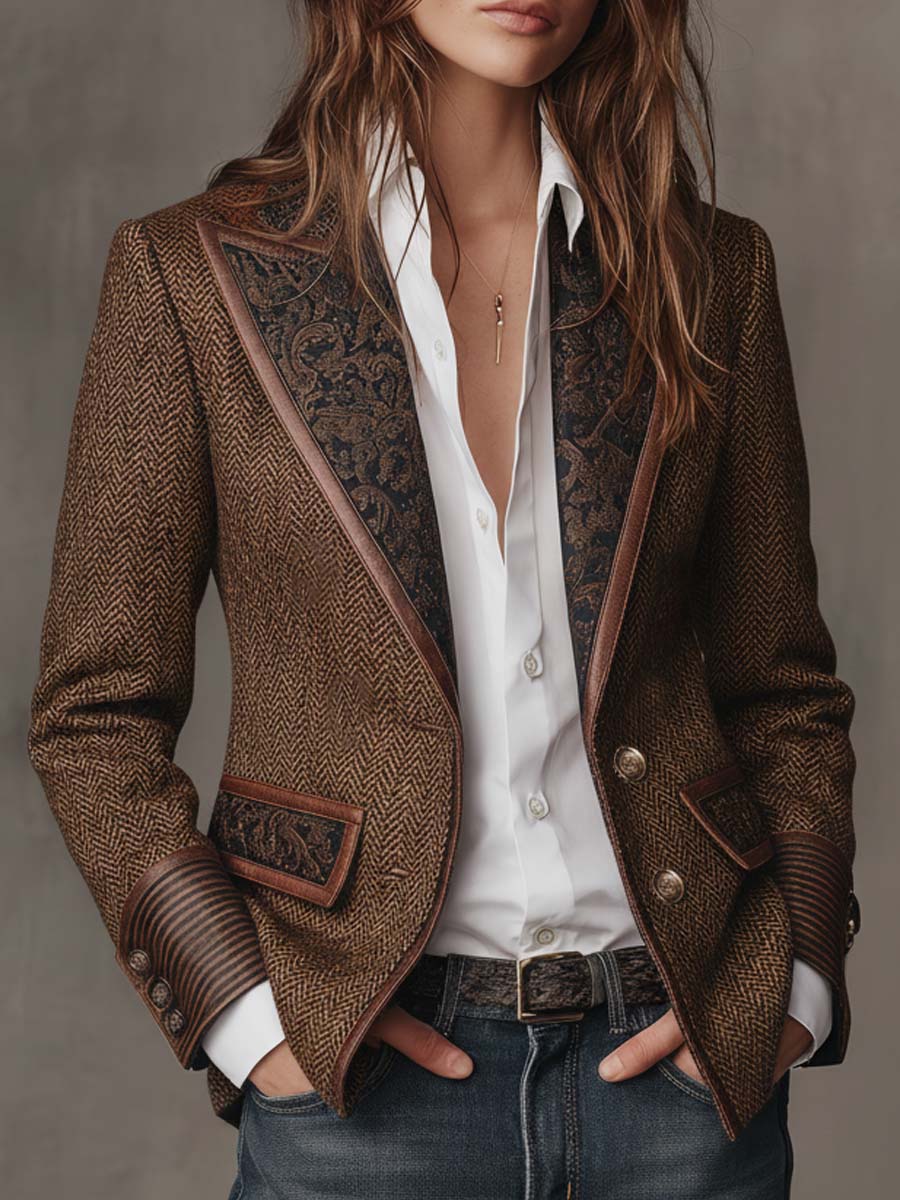 Astrid | Blazer med sildebensmønster og printdetaljer