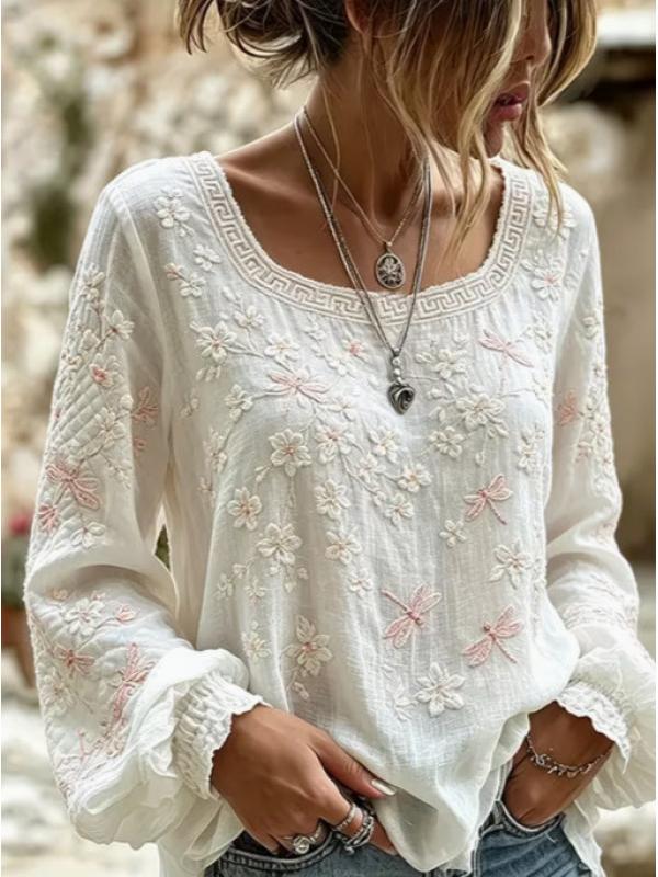 Liva | Bluse med guldsmede og blomsterbroderi