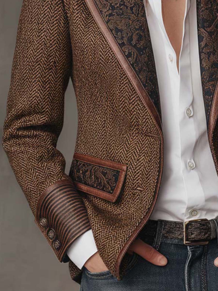 Astrid | Blazer med sildebensmønster og printdetaljer