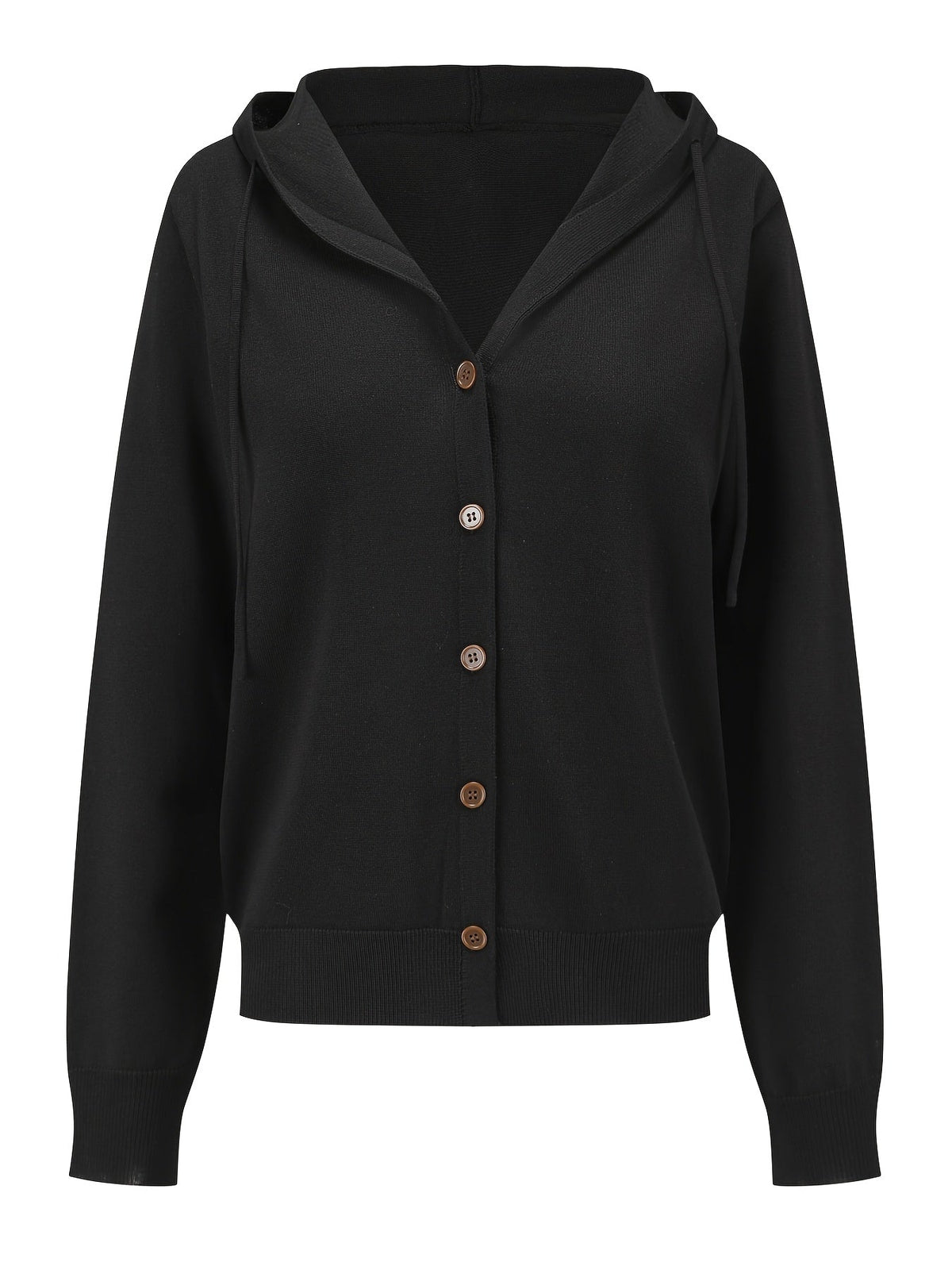 Freja | Sort cardigan med hætte og knapper