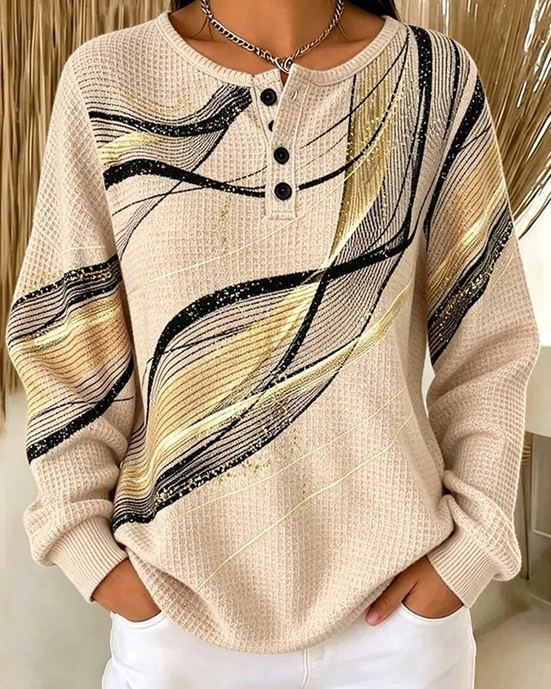 Liv | Stribet sweatshirt med rund hals og knapper