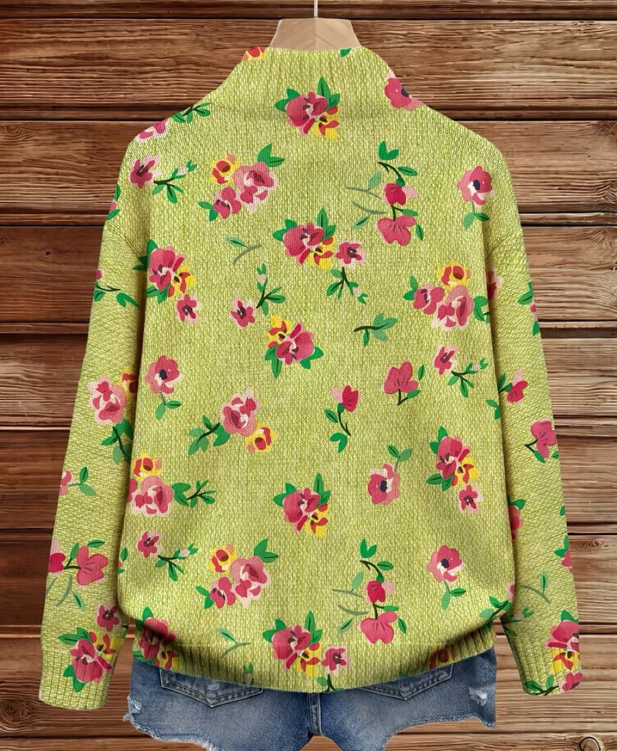 Margot | Limegrøn lynlås-cardigan med blomster