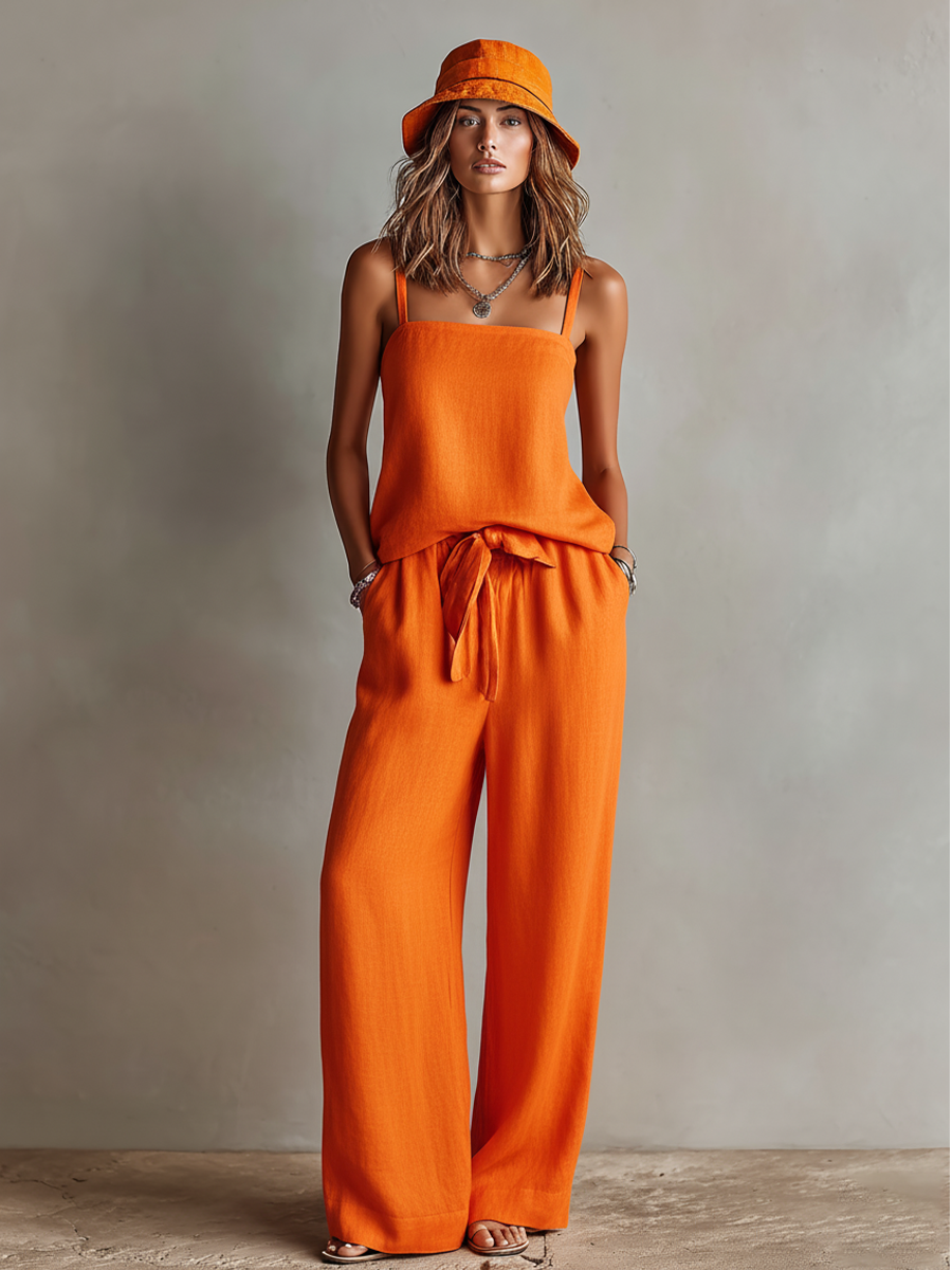 Signe | linnedlook cami-top- og buksesæt med vide bukser