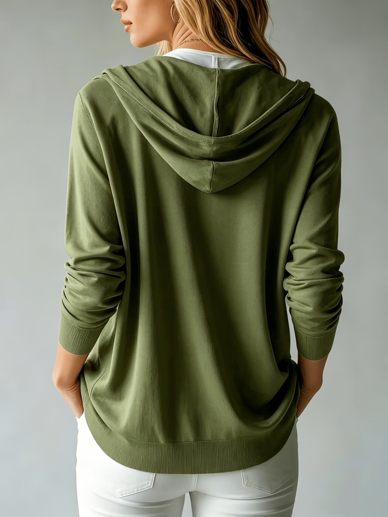 Signe | Militærgrøn cardigan med hætte og knapper