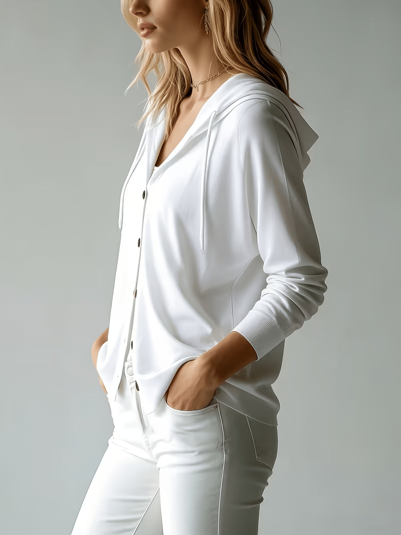 Astrid | Hvid cardigan med hætte og knapper