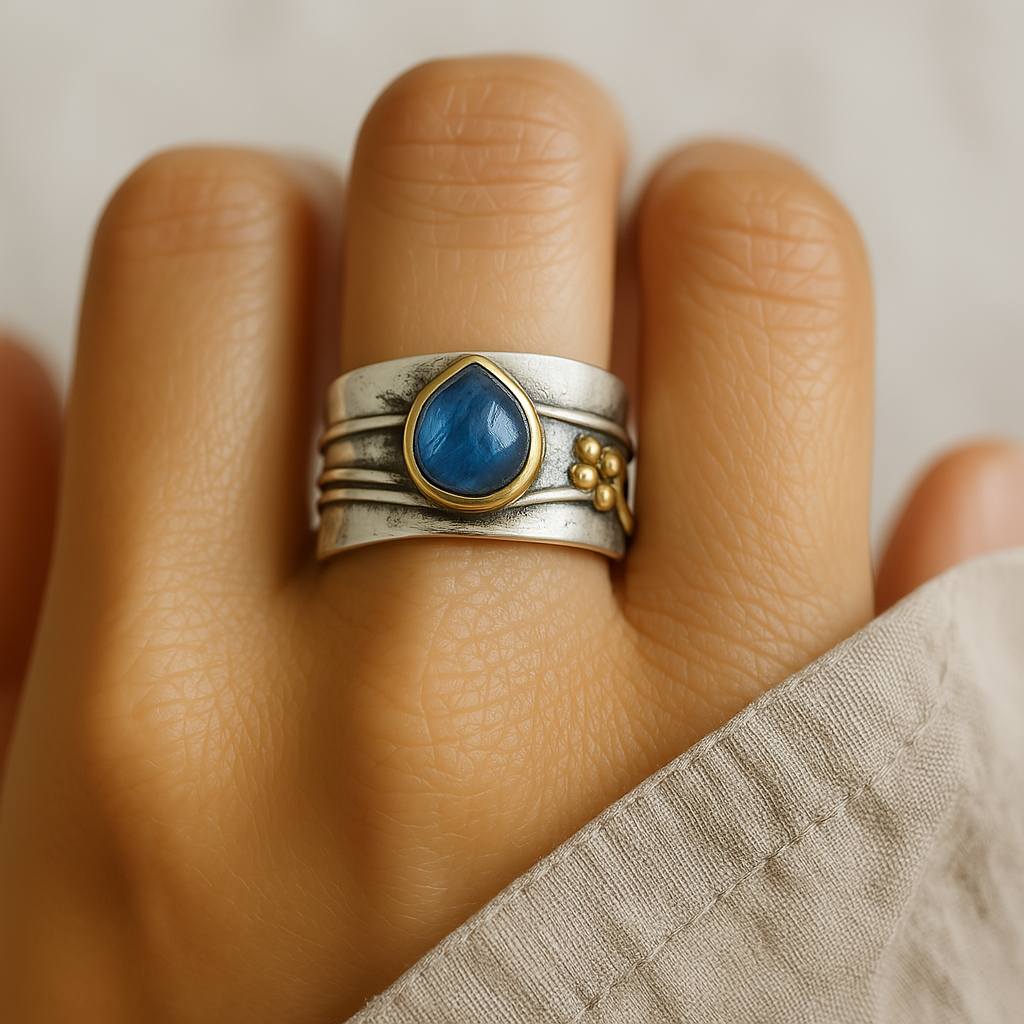 Vintage ring med blå safir, sølvbelagt