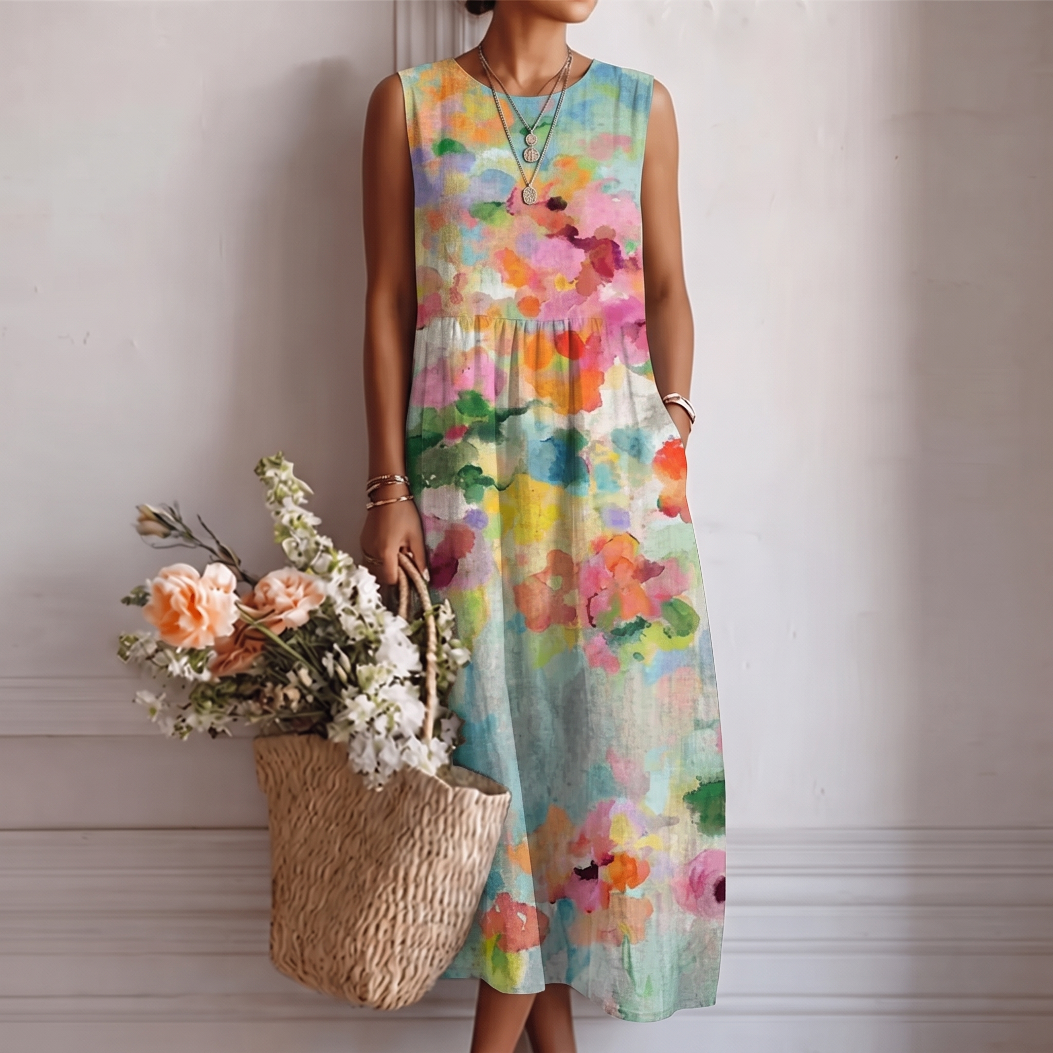 Karla™ | Elegant, flerfarvet midikjole