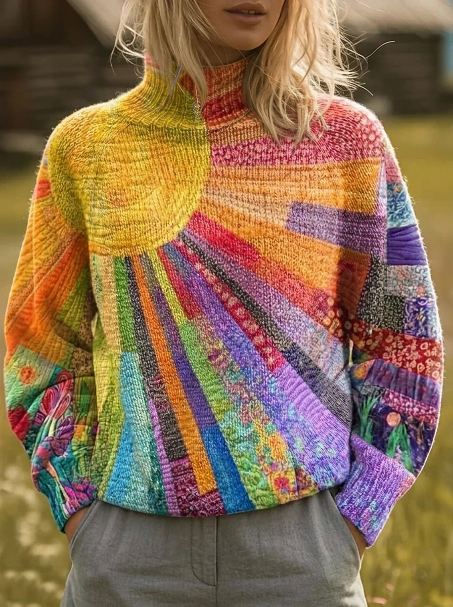 Rosalind | Retro rollkravetrøje med solstråleprint