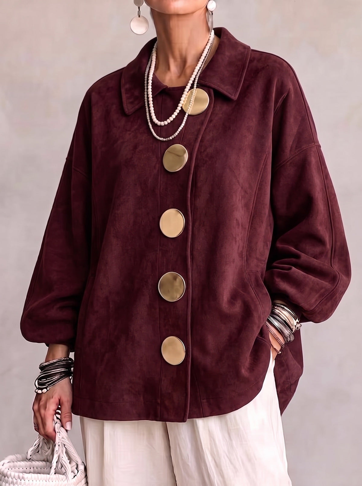 Lorene | Shacket i imiteret ruskind med knapper