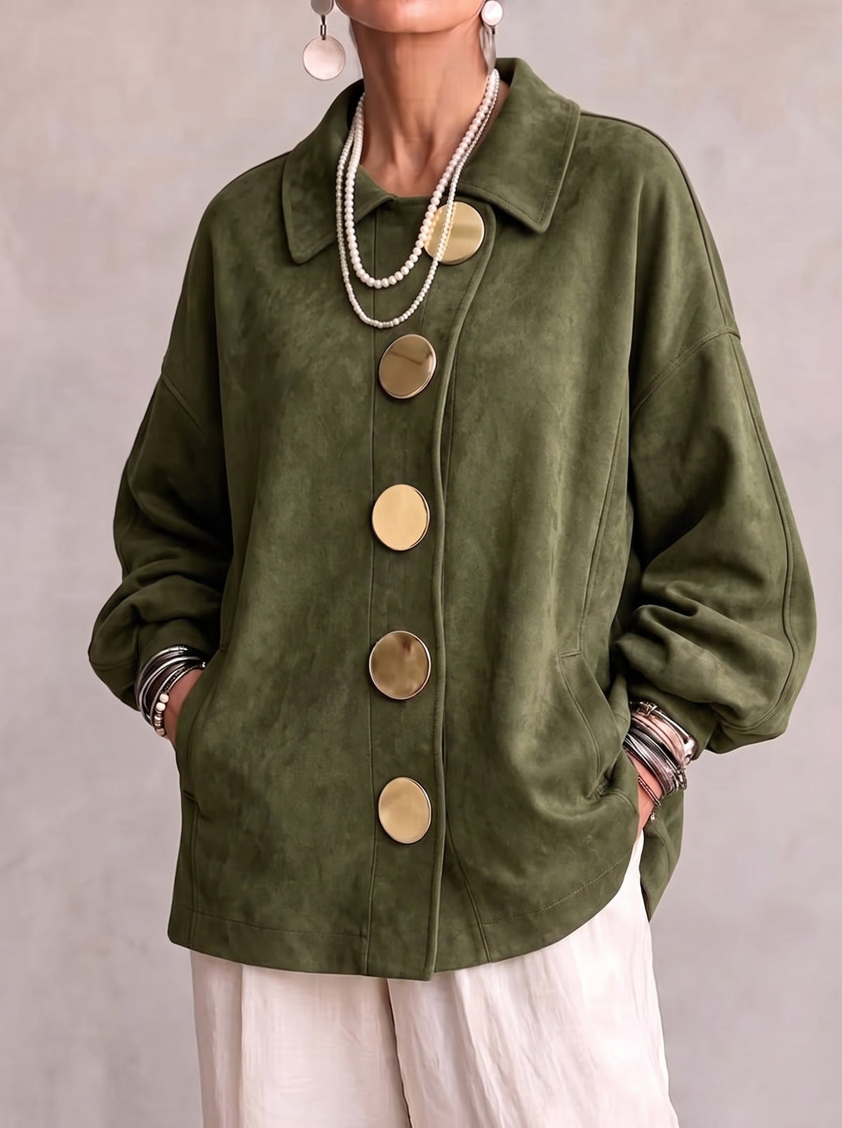 Lorene | Shacket i imiteret ruskind med knapper