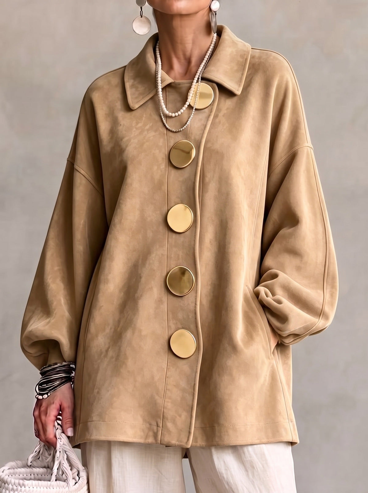 Lorene | Shacket i imiteret ruskind med knapper