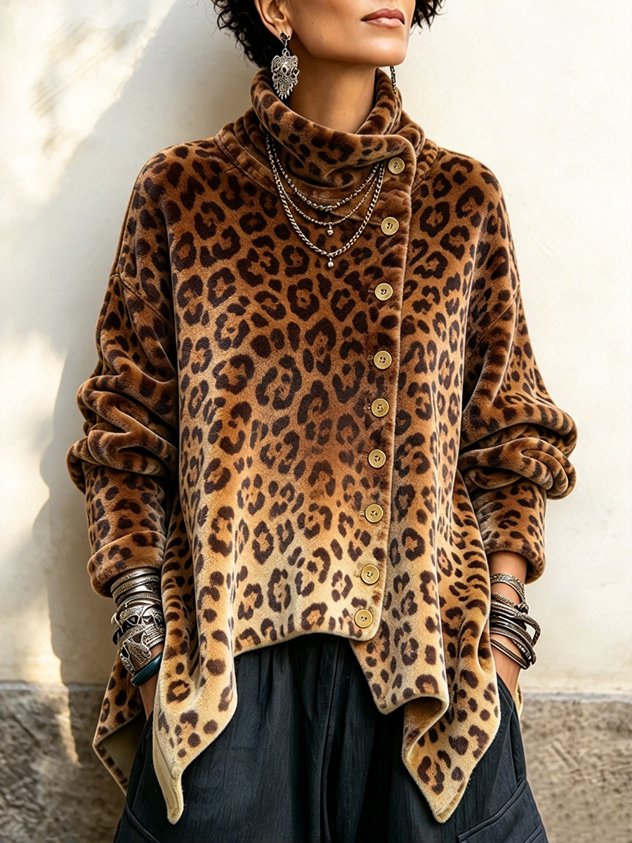 Laura | Leopardmønstret bluse med høj hals
