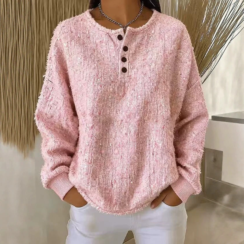 Tilde | Tekstureret henley-sweatshirt i chunky strik