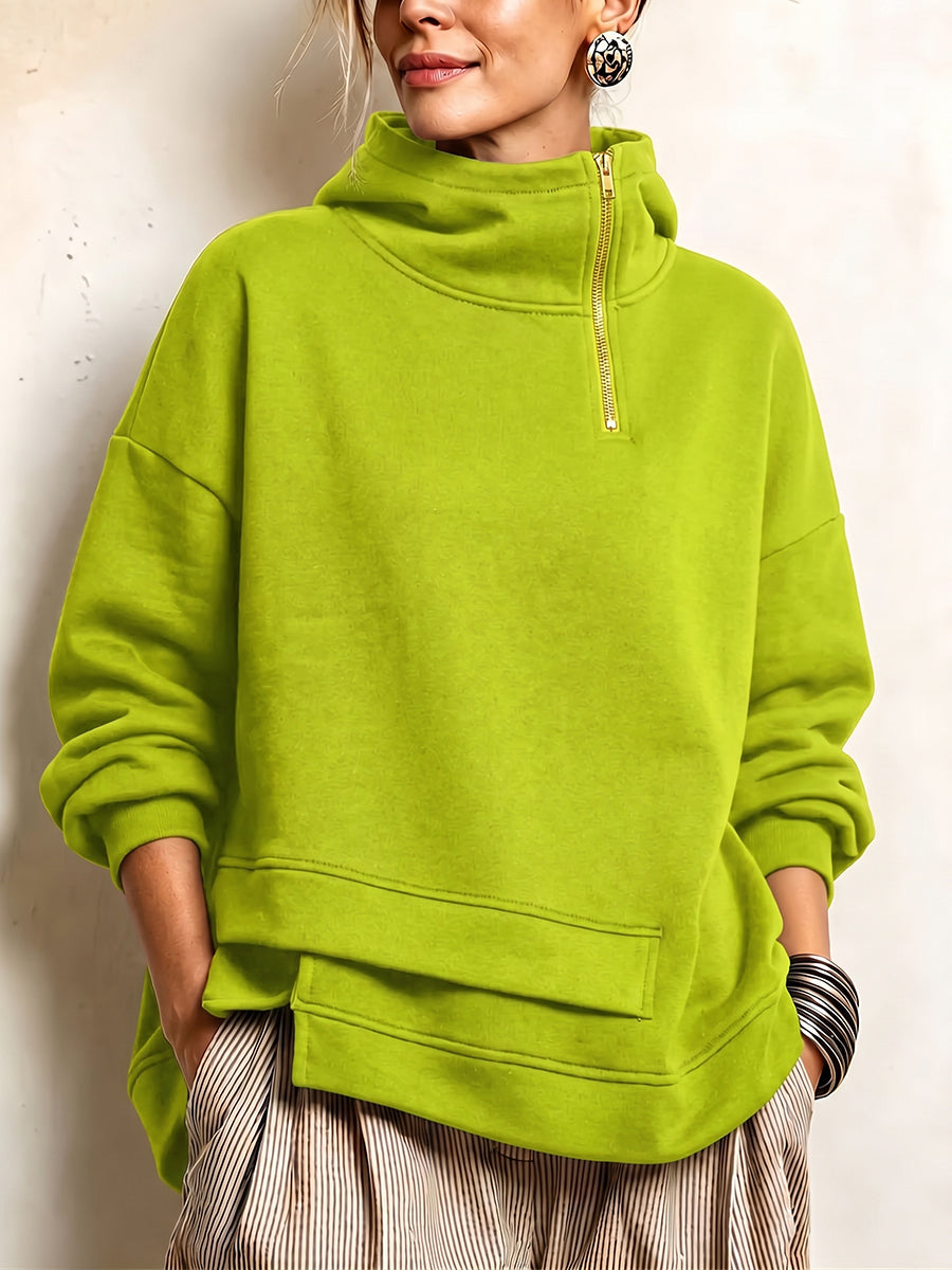 Rikke | Sweatshirt med høj hals og lynlås i siden