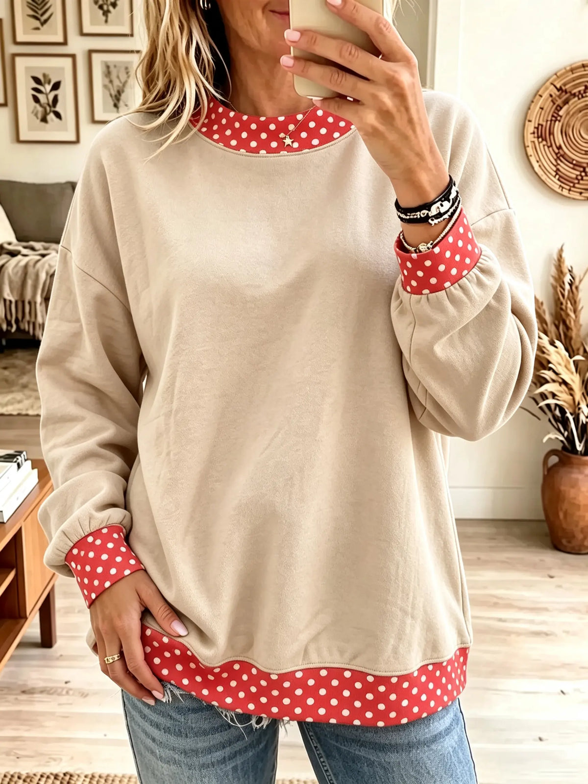 Maja | Sweatshirt med prikkede kontrastkanter