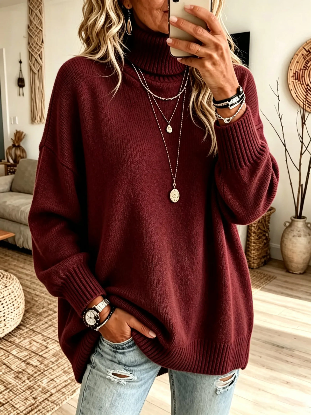 Frida | Oversized ribstrik med rollkrave
