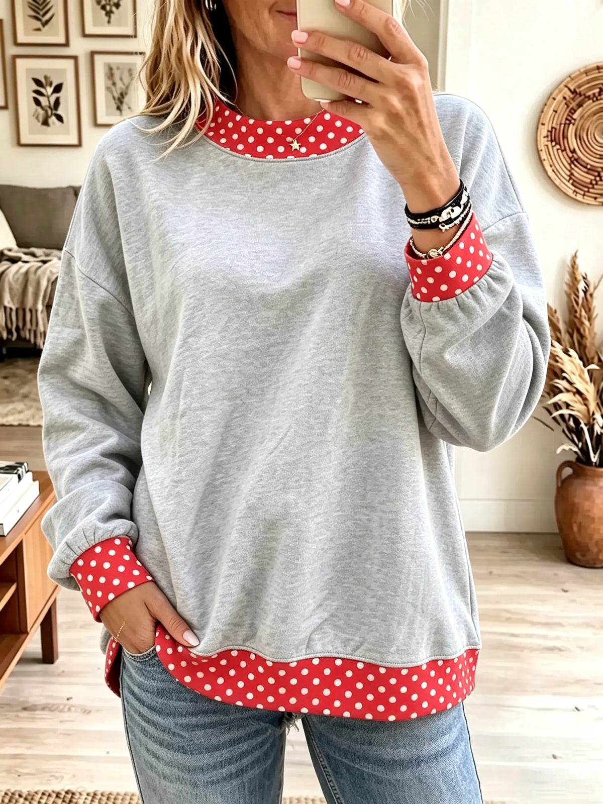 Maja | Sweatshirt med prikkede kontrastkanter