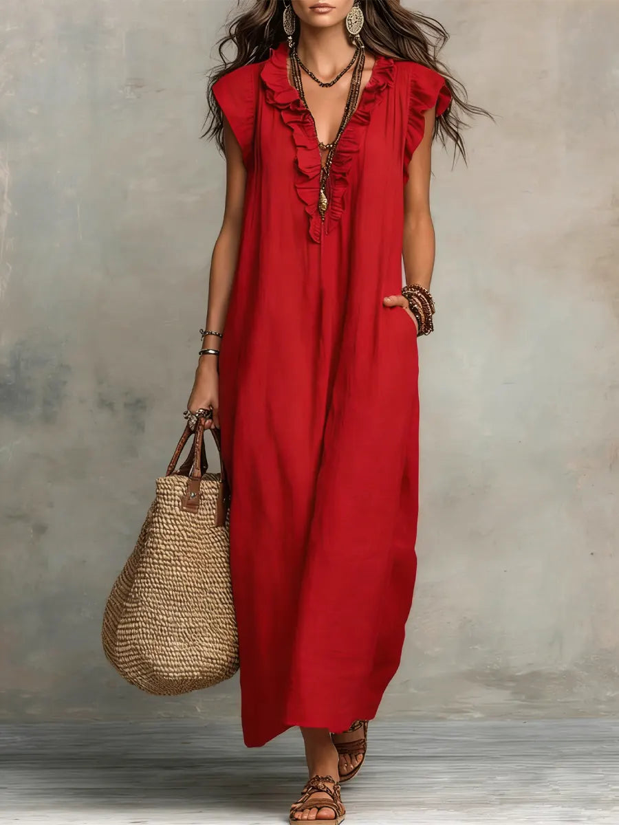 Sienna | Boho-maxikjole med flæsedetaljer
