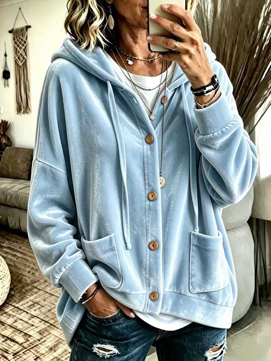 Nora | Velourcardigan med hætte