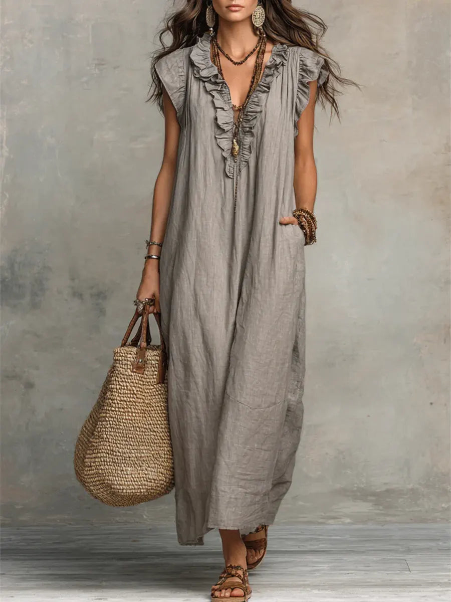 Sienna | Boho-maxikjole med flæsedetaljer