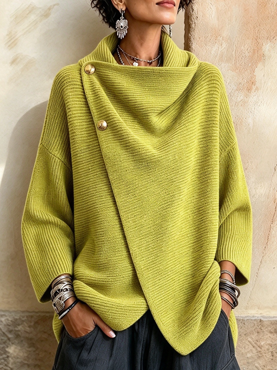 Thea | Ribstrikket bluse med asymmetriske knapper