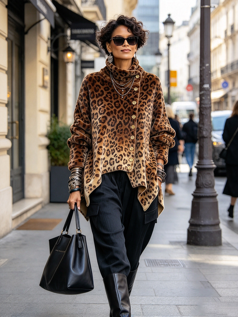 Laura | Leopardmønstret bluse med høj hals
